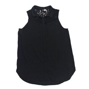 H&M Black Sleeveless Button-Up Blouse With Lace Yoke Detail Size 8, NWOT